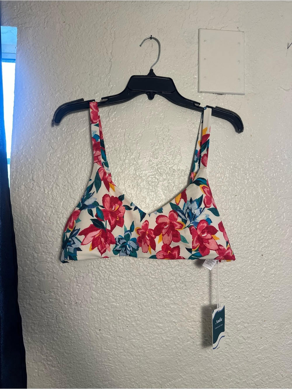 Andie Floral V-Neck Bralette Camisole - White with Pink & Teal Flowers